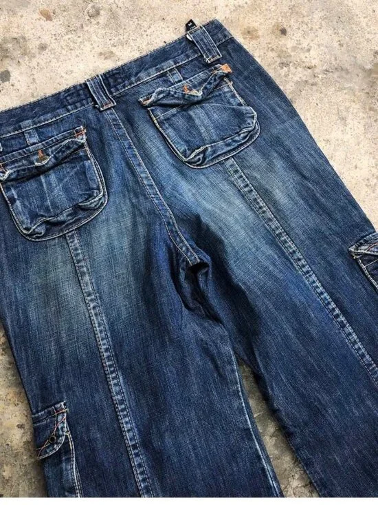 Y2K Distressed Flare Cargo Jeans - Picture 3 of 4